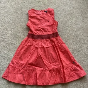 NAUTICA GIRLS 12 SUNDRESS, SLEEVELESS, CORAL, RAISED DOTS,RUFFLE AT HEM, LINED - Picture 1 of 4