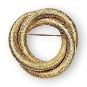 Vintage Interlocking Circle Brooch Brushed Gold Plate Lightweight Hollow 60s - Picture 1 of 12