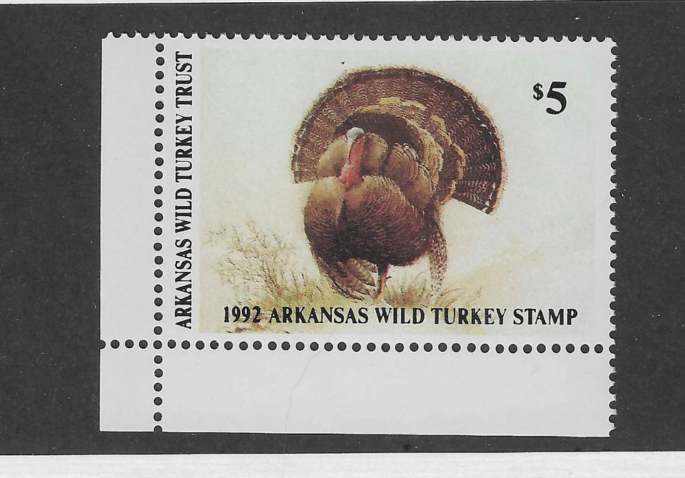 warrenstamp: US- 1992 $5 Arkansas Wild Turkey Stamp #ARWT08 MNH OG - Image 1 of 1
