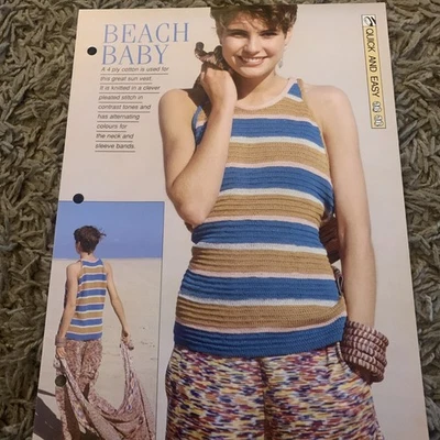 VINTAGE CREATIVE NEEDLES PATTERN - BEACH BABY KNITTING PATTERN IN 4 PLY YARN - Image 1 of 4