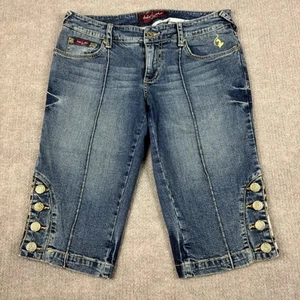 Baby Phat Jeans Womens 9 Denim Capri Gold Cat Embroidered Button Detail Vtg Y2K - Picture 1 of 19