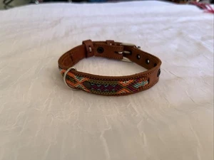 Beaded Leather Dog Collar Multicolor Custom 20" Handmade Design - Picture 1 of 3