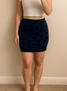 George Navy Polka Dot Bodycon Skirt | Size 8 | Mini Stretch Tube Skirt | SKU G03 - Picture 1 of 7