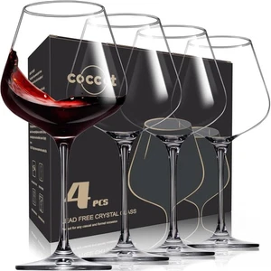 Set 4 Bicchieri Vino Rosso, Soffiati a Mano Stile Italiano Cristallo Borgogna Vino Gla... - Foto 1 di 7