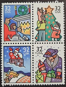 Scott # 3111a (3108-3111) Christmas Family Scenes Block of 4 Stamps - MNH Santa - Picture 1 of 1