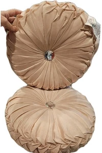 DOS Almohadas Plisadas Rosa Rubor CASA ZETA JONES Estrás Redondas 12"D  - Imagen 1 de 9