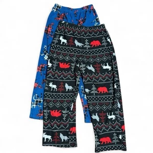 Pajama Pants Youth Lot of 2 Cozy Moose Print Multi Color Fleece Preowned - Picture 1 of 12