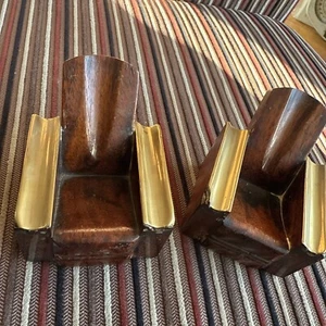 Art Deco Pipe Rest Armchairs Oak And Brass Trim Smoking Paraphernalia - Picture 1 of 11