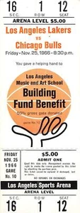 Vintage Lakers Vs Bulls Unused Ticket LA Music Art School Benefit Nov 25, 1966 - Picture 1 of 2