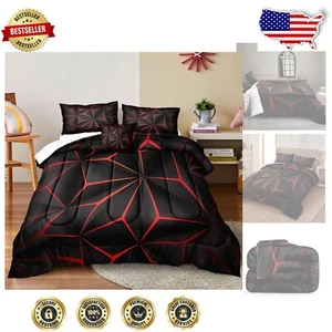 Elegant Black and Red Microfiber Comforter Set - Machine Washable Design - Picture 1 of 11
