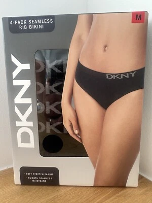 Paquete de 4 calzoncillos de bikini sin costuras DKNY - medianos - negros - nuevos Foto 1 de 3