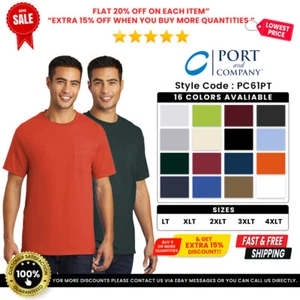 Port & Company PC61PT Men's Cotton Tall Essential Short Sleeve Pocket T-Shirt - Picture 1 of 19