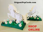 ORGAMI POP CARDS Super Cute White Horse 3D Pop Card Birthday Love Blank