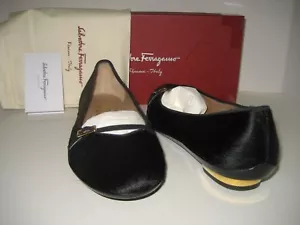 Scarpe basse Salvatore Ferragamo US 10,5 Audrey capelli di polpaccio neri color oro BX - Foto 1 di 9