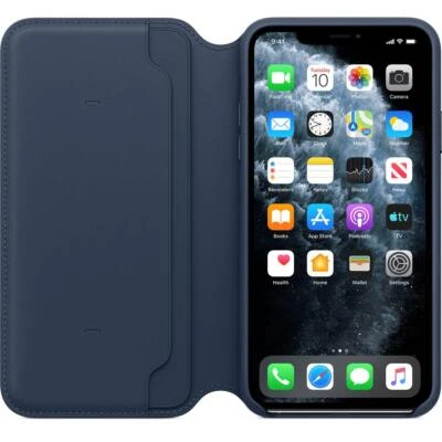 Custodia Folio In Pelle Originale Apple Iphone 11 Pro Max - Blu Profondo - Nuovo - Immagine 1 di 4