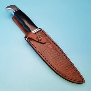Knife Sheath Fixed Blade Leather Brown Basketweave Hunting Bowie 10.5" x 6.75"  - Picture 1 of 13