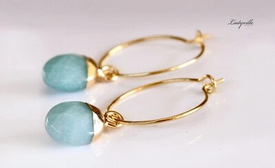 Ohrring Creole Jade vergoldet Edelstahl Geschenk Frau Freundin Mutter Schwester - Bild 1 von 4