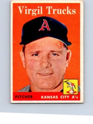 VINTAGE BASEBALL CARD 1958 TOPPS KANSAS ATHLETICS VIRGIL TRUCKS NO 0508 - Image 1 of 2