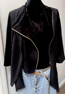 Cárdigan de cuero genuino🖤Gamuza de lujo/100 % seda🌟, con cremallera. Precioso, talla XS Foto 1 de 4