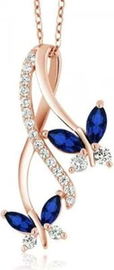 18K Gold Plated 925 Silver Marquise Sapphire Butterfly Infinity Pendant Necklace - Picture 1 of 7