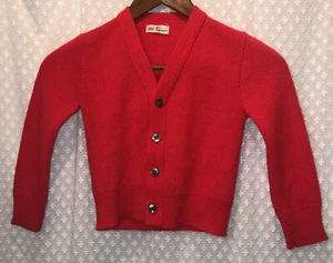 Vintage Child’s Knit Cardigan Sweater Red Made In USA V-neck By Sears Sz 4/5 - Picture 1 of 5