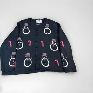 90’s Vtg CJ Banks Black Button Cardigan Snowman Holiday Sweater | Women’s 2X - Picture 1 of 11