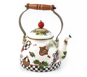 Mackenzie- Childs 2-Quart Enamel Tea Kettle in Deck the Halls - Picture 1 of 3