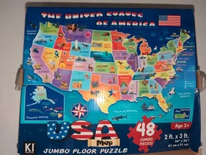 KI Puzzles USA Map Jumbo Floor Puzzle 48 Jumbo Pieces 2ft x 3ft - Picture 1 of 4