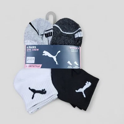 Calcetines PUMA Mujer 1/4 Crew Malla Acolchada Ventilación 6 Pares Zapato Talla 5-9.5 Foto 1 de 2