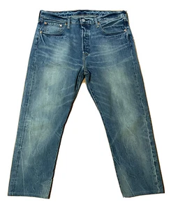 Levis Men's 501 Button Fly Straight Leg Cropped Size 34X24 Blue Denim Jeans - Picture 1 of 11