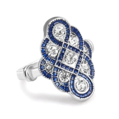 Anillo de boda para mujer de estilo Art Deco 2.00CT con esmalte azul y zafiro simulado Foto 1 de 4
