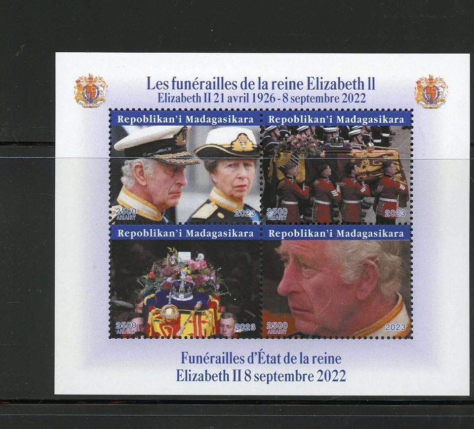 Madagascar 2023 Funeraria De Reina Elizabeth II King Charles Perforado Hoja Nh - Imagen 1 de 1