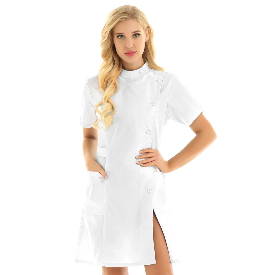 Women Adult Hospital Medical Doctor Nurse Uniform Scrub Tops Lab Coat Long Dress - Image 1 of 1
