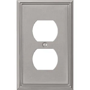 16-Amerelle Metro Line 1-Gang Cast Metal Outlet Wall Plate Brushed Nickel 77DBN - Picture 1 of 1