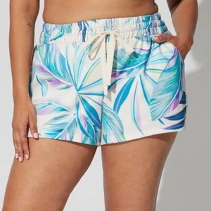 Torrid Shorts 0X (L) Pull-On Kordelzug Taille Frottee Palmenblätter Druck Neu mit Etikett - Bild 1 von 4