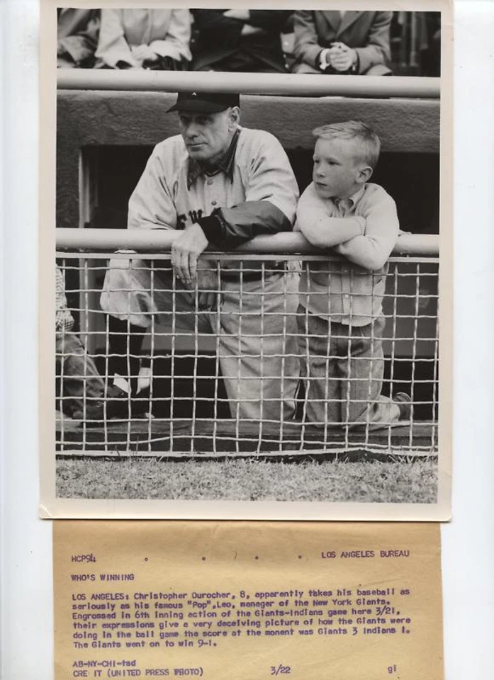 Original 1955 Leo Durocher & Son Chris Wire Photo - Image 1 of 1
