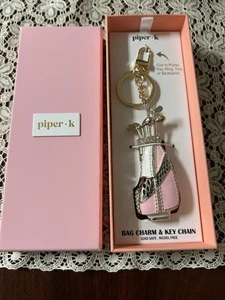 Piper-K Golf Bag Clubs Key Ring Chain Charm Gold Tone Glass Stones Crystals New! - Picture 1 of 2