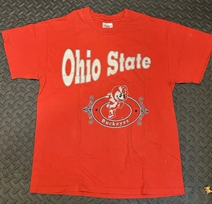 VINTAGE Hanes Ohio State Buckeyes Shirt Erwachsene Large rot Einzelnaht 90er USA - Bild 1 von 6