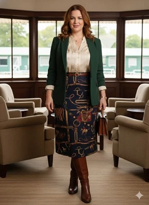 Vintage 90s Pendleton Equestrian Horse Print Midi Skirt Dark Academia Womens 16W - Image 1 of 4