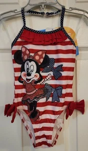 Disney Store Minnie Mouse 1 Piece Swim Suit Kids Size 3 Nwt Red White Navy Blue - Picture 1 of 4