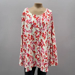 Quacker Factory Cardigan Top Women 2X Red Floral Print Button Rhinestone Button - Picture 1 of 11
