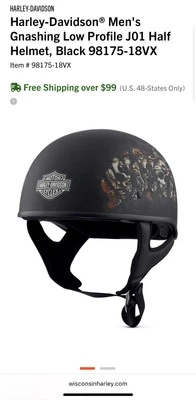 Meio capacete/caveiras/tamanho 4XL Harley Davidson perfil baixo J01 preto - Imagem 1 de 4