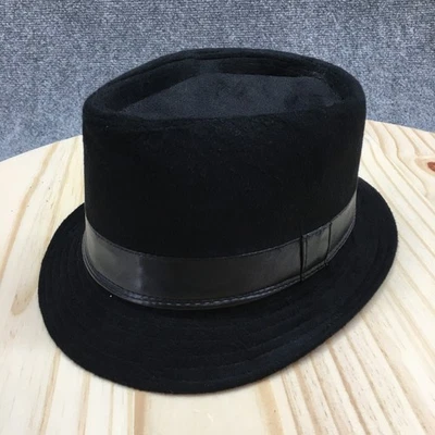 Linea Uomo Fedora Hat Mens Black M-L Fitted Round Flat Brim Polyester Blend - Image 1 of 4