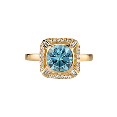 14k Yellow Gold Ring Round Diamond IGI Fancy Intense Blue 1.90 Carat Lab Grown - Image 1 of 4