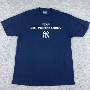 Vintage New York Yankees T-Shirt Mens Large Blue Y2K Got Postseason Anti Red Sox - Picture 1 of 7