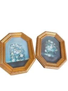 Vintage 2 Italy Gilded Florentine Frames with Floral Prints Wall Decor Italy - Picture 1 of 8