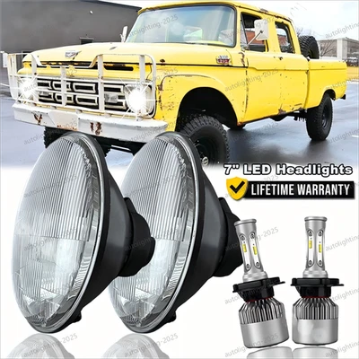 2x LED Headlights For 1953-1977 Ford F-100 F-250 F-350 Pickup 7" Inch Round Halo - Image 1 of 4