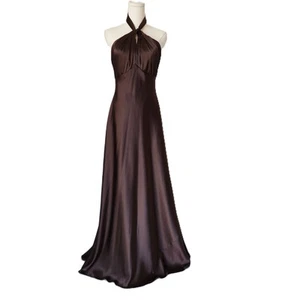 NWT Watters & Watters Satin Halter Maxi Evening Party Formal Dress Brown Sz.8 - Picture 1 of 10