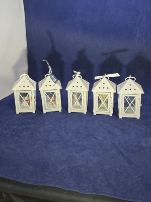 Lot of 5 Small White Lantern Christmas Ornament T-light Candle Holder - A2206 - Image 1 of 4