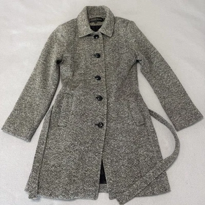 Kristen Blake Coat Women’s XS Buttons Belt Collared Black White Mid Length - Image 1 of 4